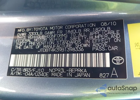 2011 Toyota Yaris from USA, damaged, VIN JTDBT4K39B1398336